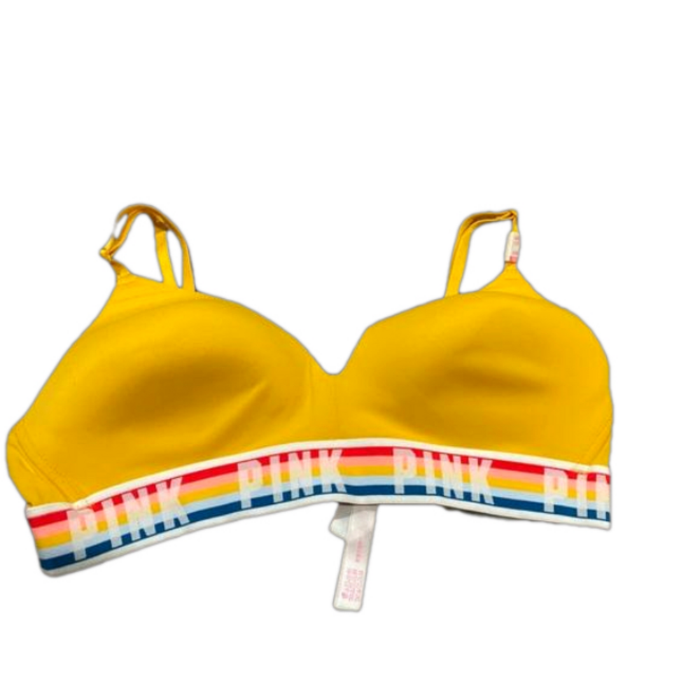 🆕 NWT Victoria’s Secret PINK Wear Everywhere Wireless Bra Yellow Rainbow 36B
